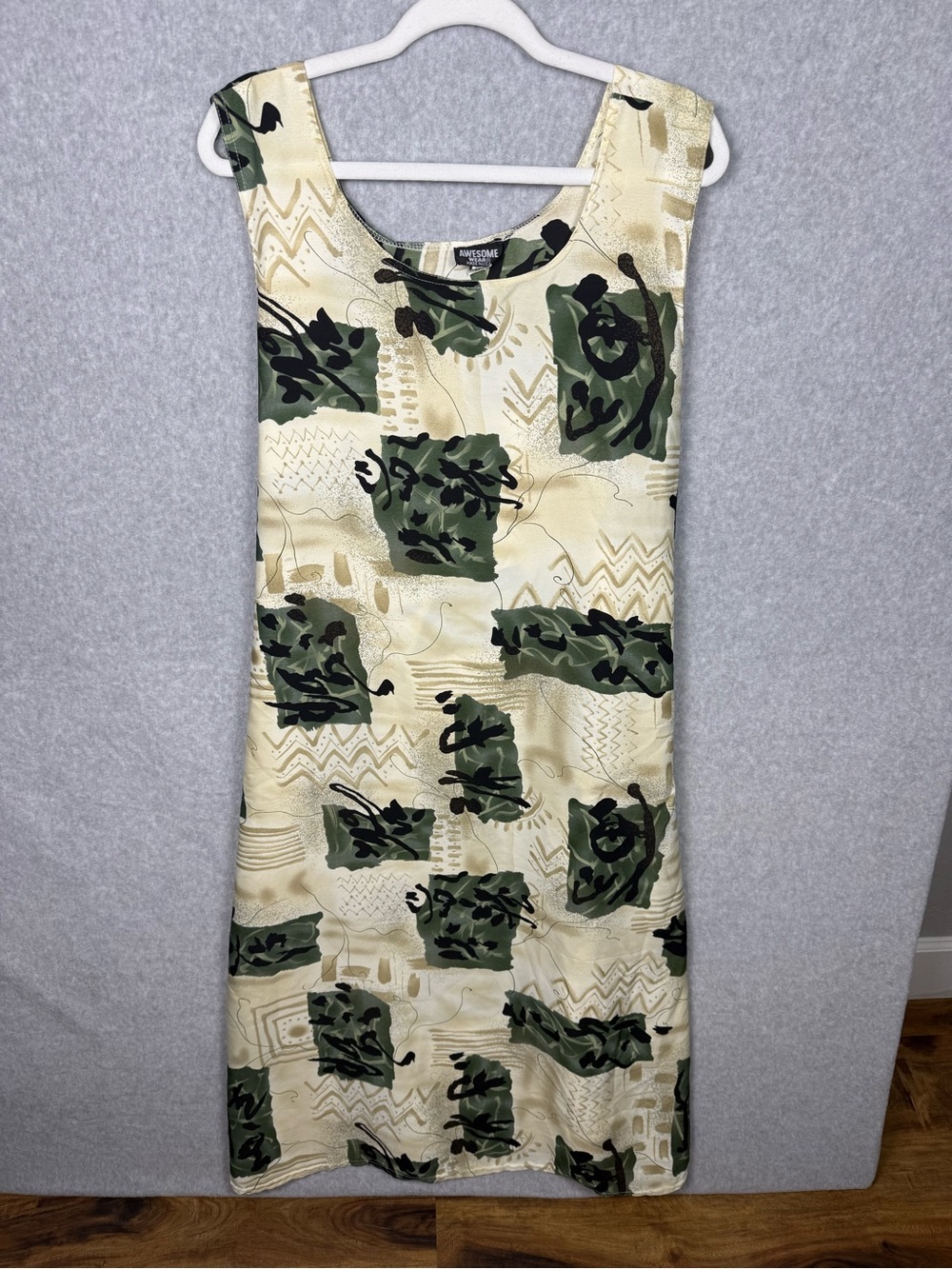 Awesome Wear Plus Size 2X Abstract Sleeveless Midi Dress Side Slits Tie Back USA
